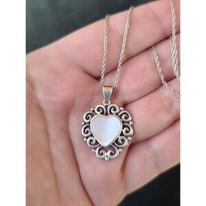 Boma 925 Sterling Silver MOP Heart Shaped Pendant Necklace Vintage READ